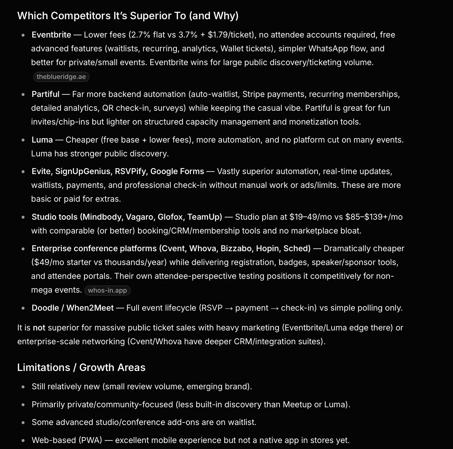 Screenshot 2 of Grok (xAI) deep-dive analysis of Who's In