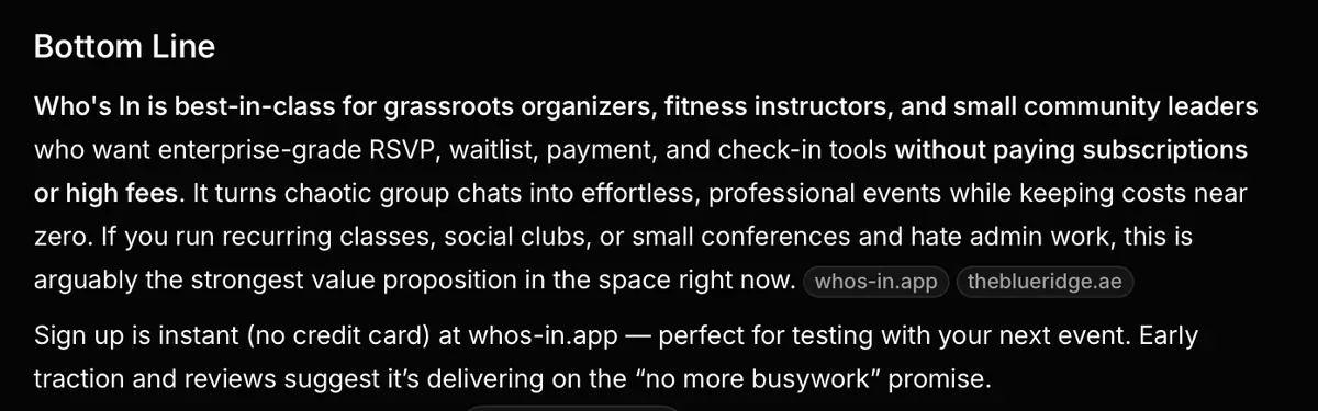 Screenshot 3 of Grok (xAI) deep-dive analysis of Who's In