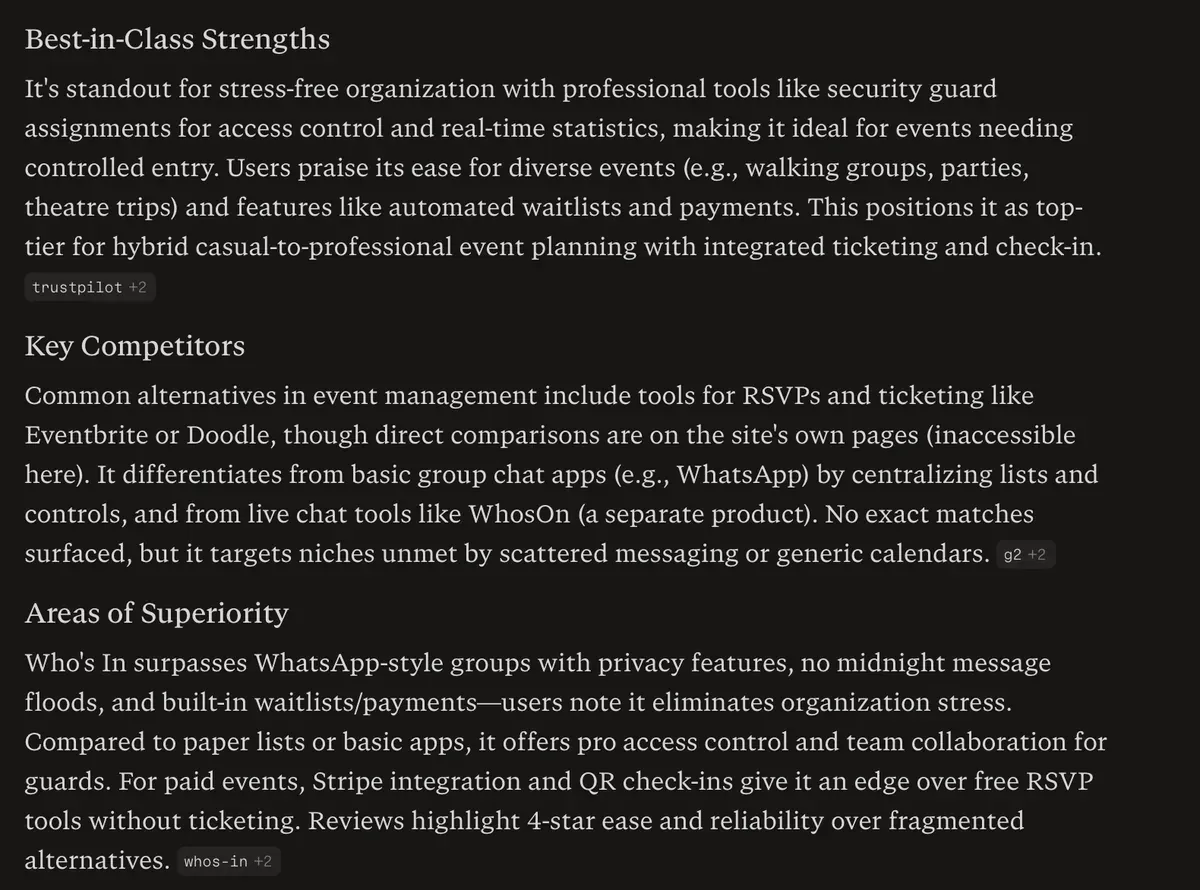 Screenshot 1 of Perplexity AI deep-dive analysis of Who's In